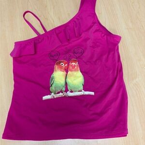 Lands’ End Pink Bird Print swim Tank Top NWOT SZ 16 plus